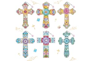 Ireer 6 Pcs Cross 5D Diamond Art Kit for Adult DIY Painting Kit Religious Crystal Cross Diamond Bookmarks for Reading Lover Home Office School Project Read DIY Crafts Gifts, 6 Styles