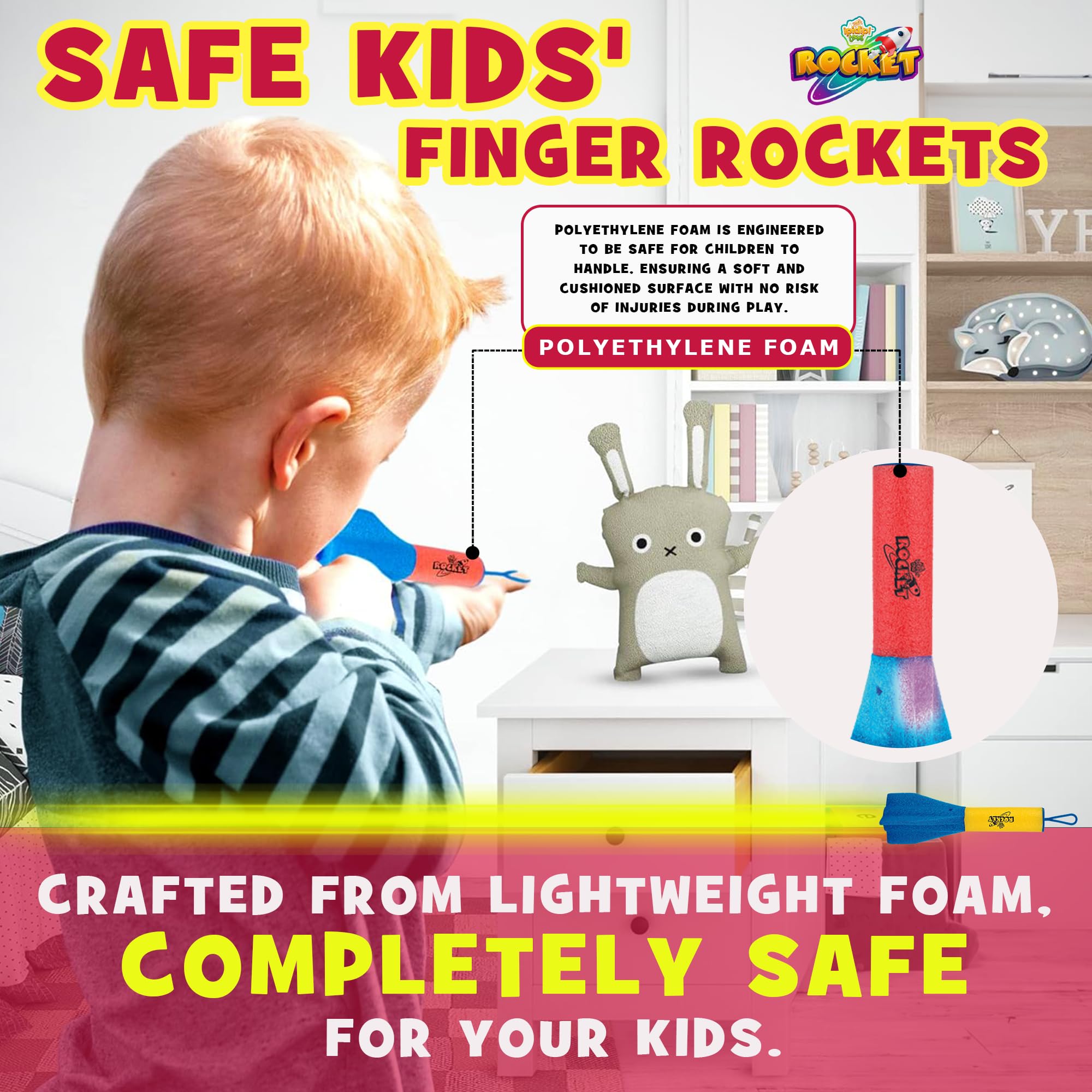 IPIDIPI TOYS Finger Rockets – Foam Rocket Launcher for Kids, Party Favors, High-Flying Air Rockets, Fun Gifts for Boys & Girls, Classroom Prizes – Assorted Colors, Pack of 12