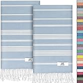 EPHESUS TOWELS Turkish Hand Towels - Set of 2 | 18" x 30" Decorative Boho Guest Bath Towel for Bathroom, Kitchen, Face, Hair, Tea, Dishcloth (Sultan, Baby Blue)