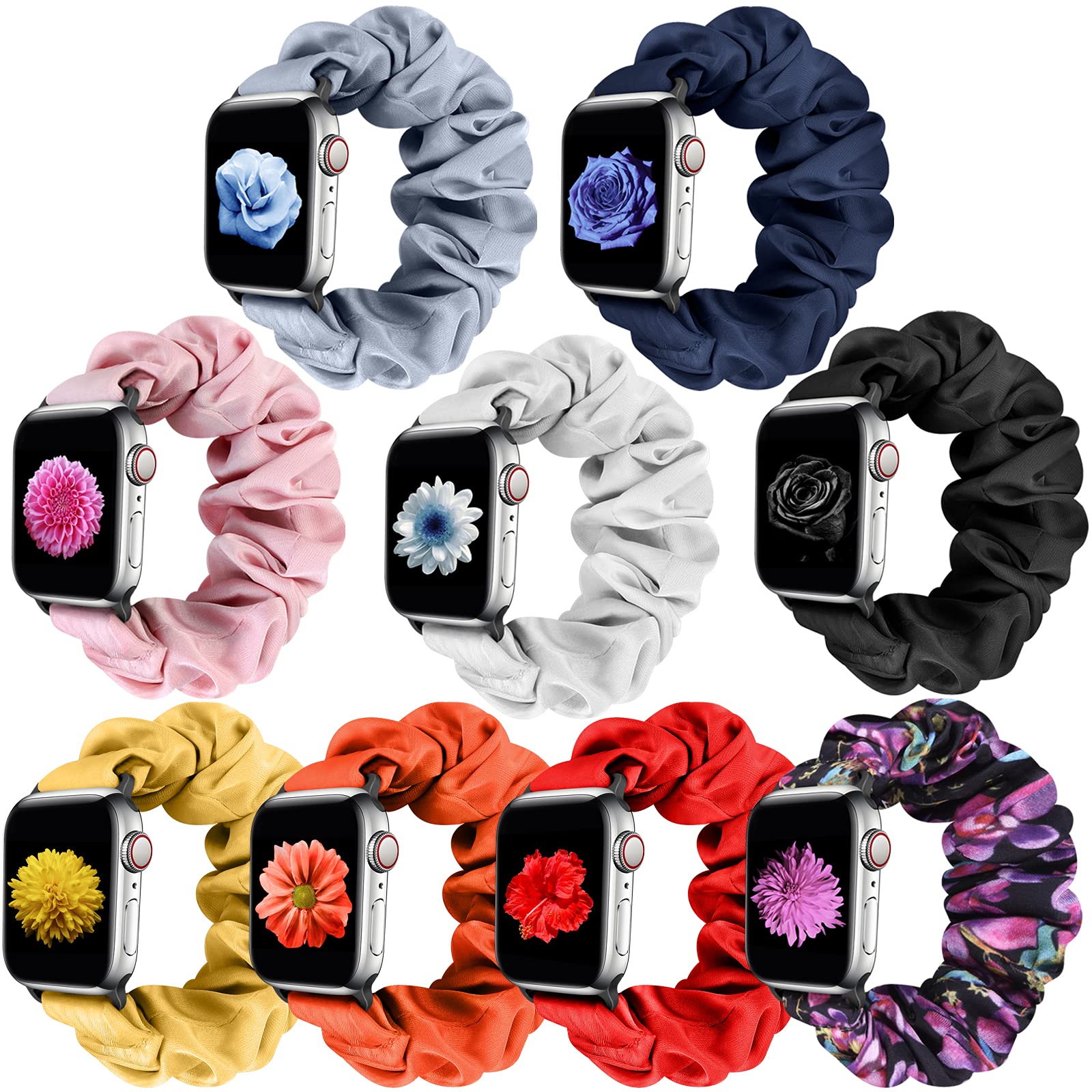 Photo 1 of XFYELE Compatible with Apple Watch Band Scrunchie 38mm 40mm 41mm 42mm 44mm 45mm 46mm 49mm, Elastic Pattern Printed Fabric Replacement Straps Women for iWatch Series 10/9/8/7/6/5/4/3/2/1/SE/Ultra