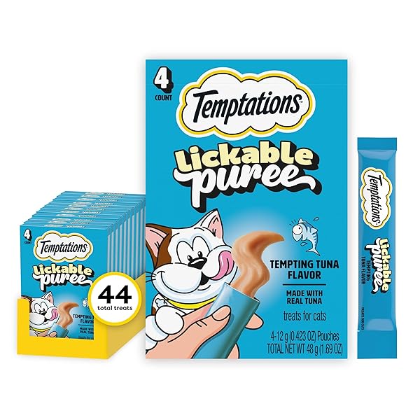 TEMPTATIONS CREAMY PUREE SQUEEZABLE LICKABLE CAT TREATS, WET...