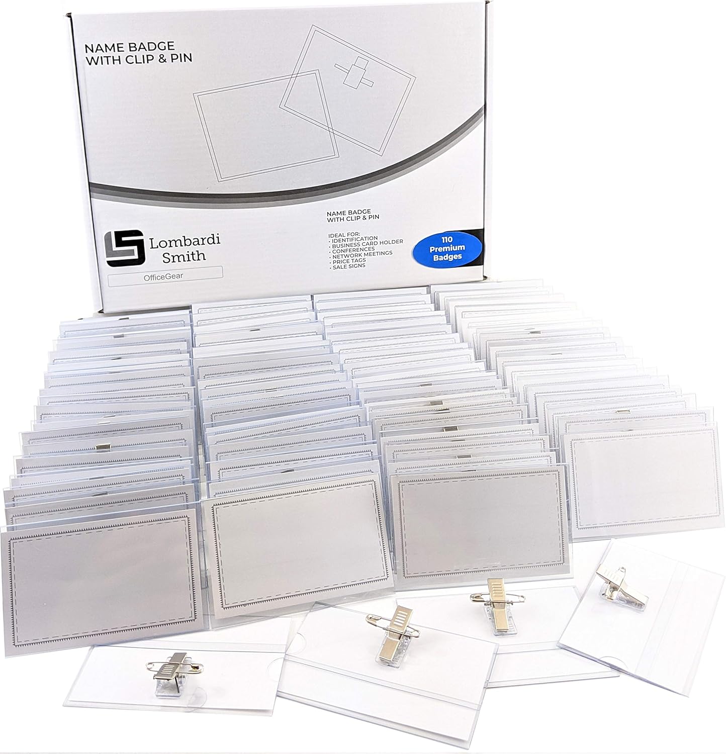 OfficeGear Name Badges with Clip and Pin (110 Pack) ID Tag Name Badge