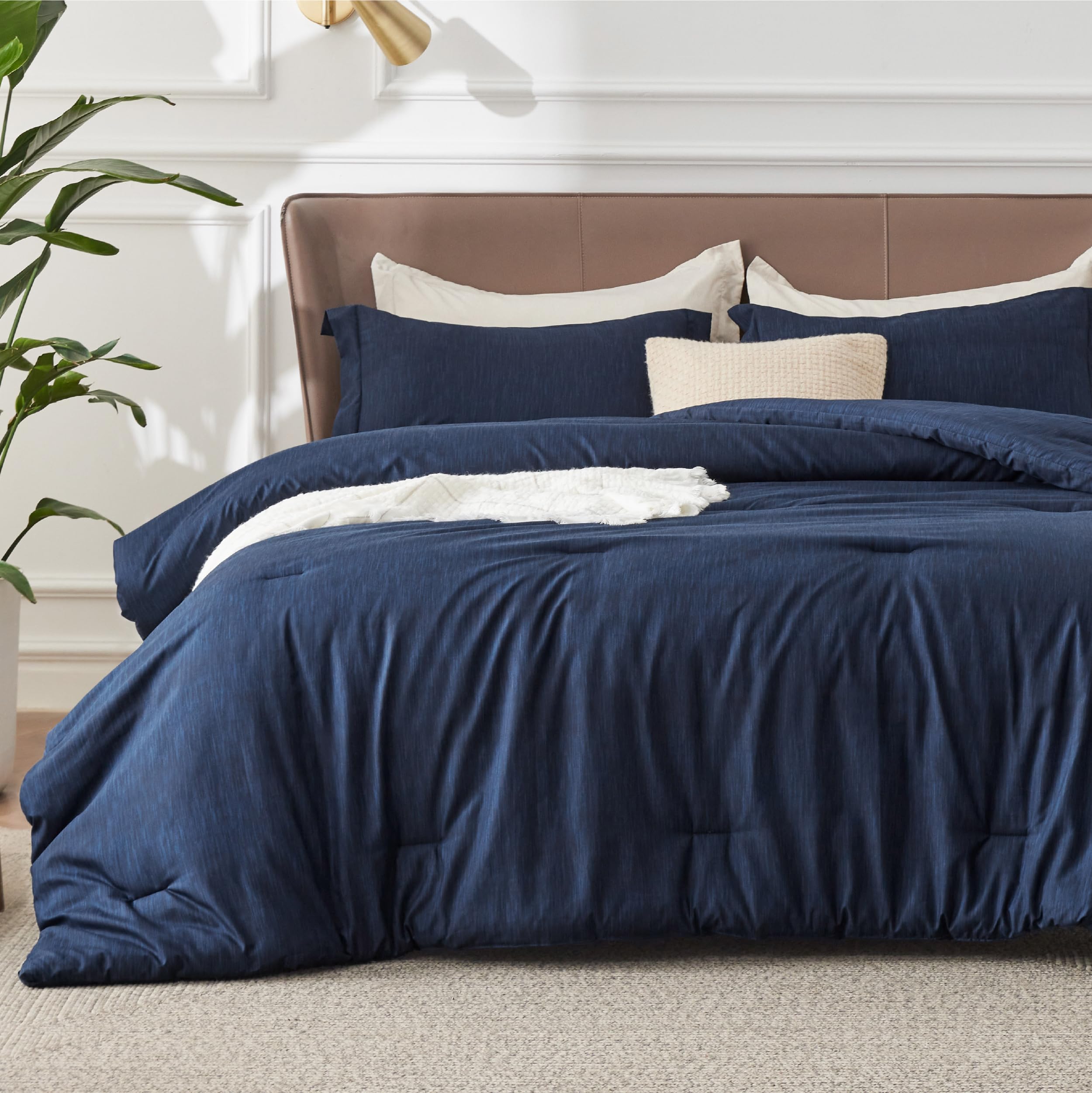 Bedsure Oversized Queen Comforter Set - Navy Soft Bedding for All Seasons, Cationic Dyed Bed Set, 3 Pieces, 1 Oversized Queen Size Comforter (98"x98") and 2 Pillow Shams (20"x26"+2") Image