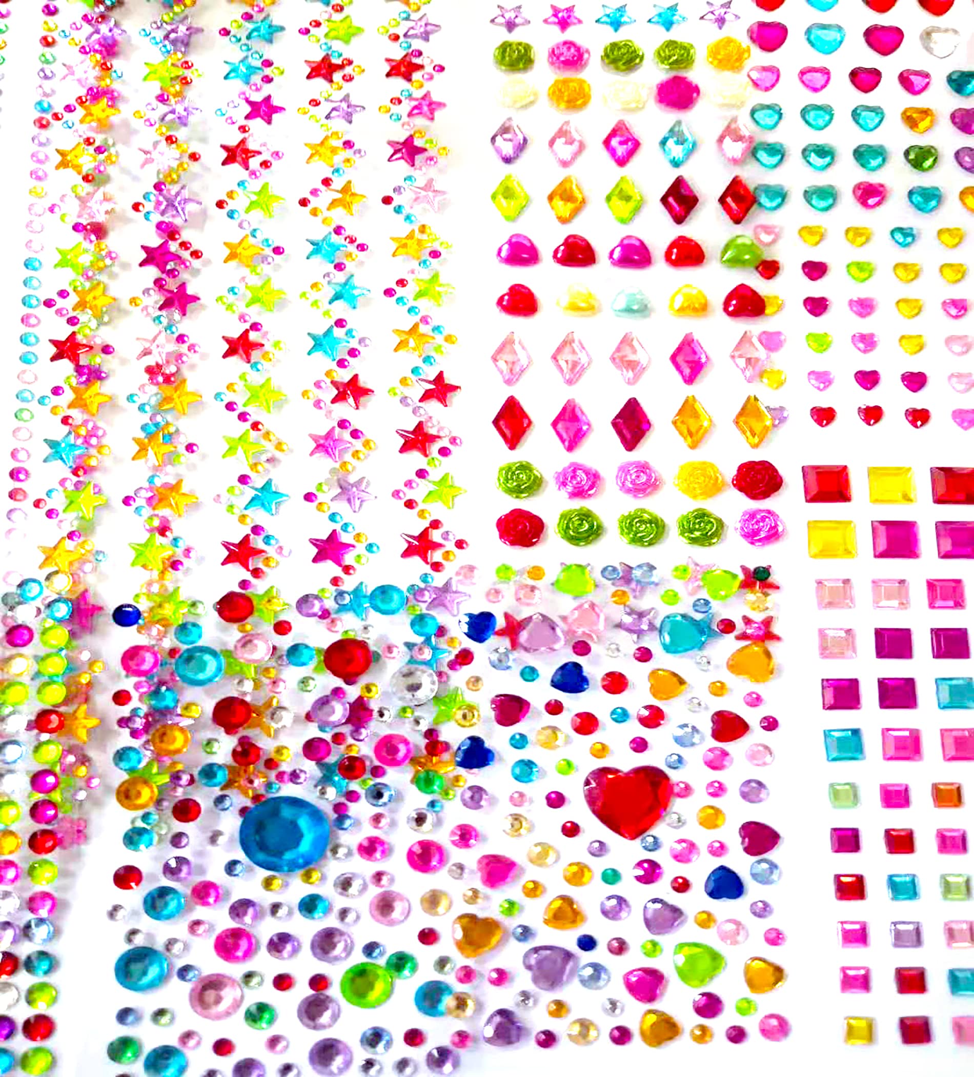 1130 Pieces Gem Stickers Self Adhesive Jewels Stickers Assorted Shape Multicolor Crystal Stick on Gems Rhinestones Scrapbooking Supplies Gems Kids Crafts