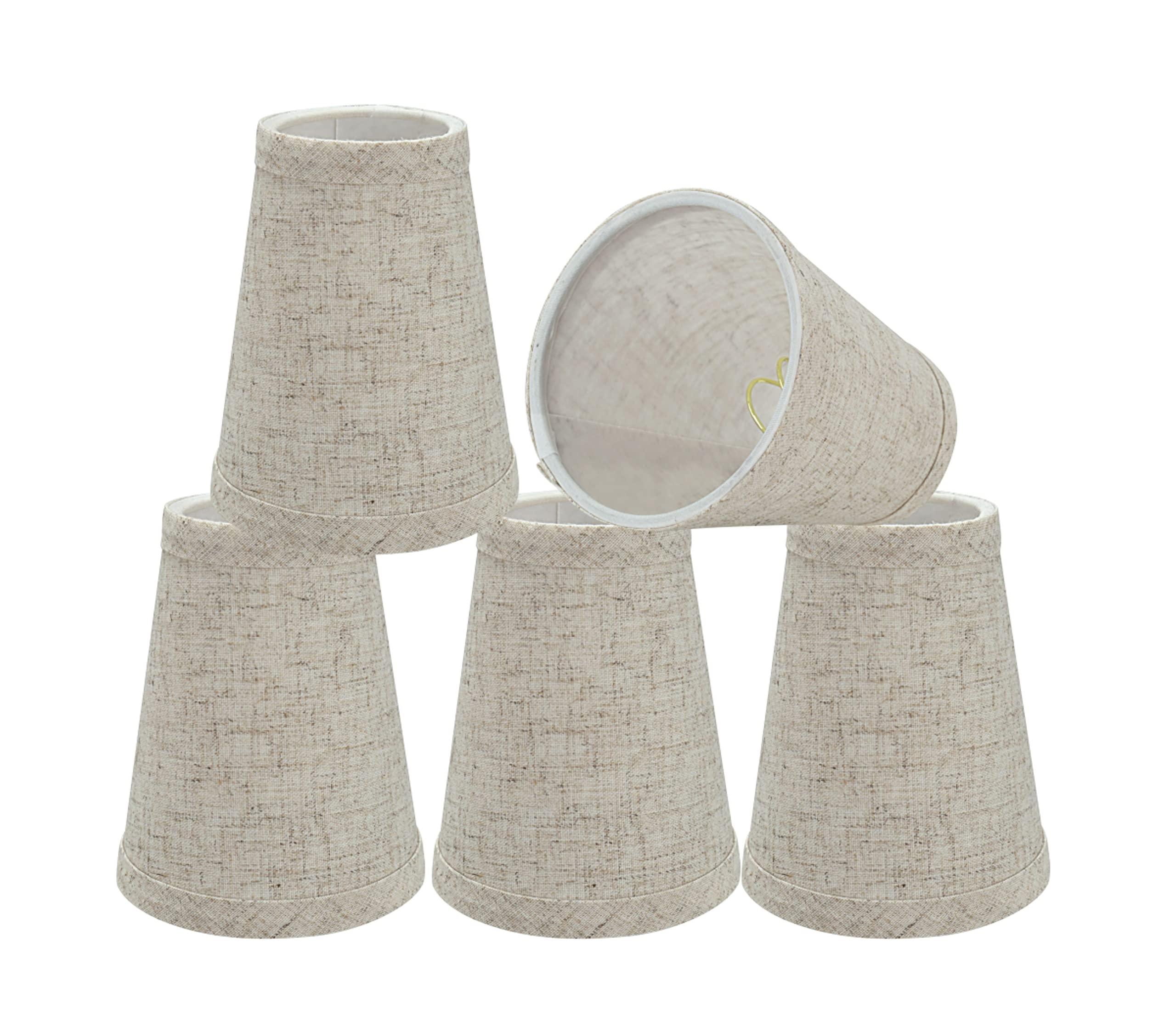 Photo 1 of Aspen Creative 32658-5 Small Hardback Empire Shape Chandelier Clip-On Lamp Shade Set (5 Pack), Transitional Design in Beige, 4" Bottom Width (2 1/2" x 4" x 5")