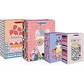 American Greetings Gift Bags for Birthday and Celebrations, Designed by Stop The Clock (4 Bags, 2 Medium 10", 2 Large 13")