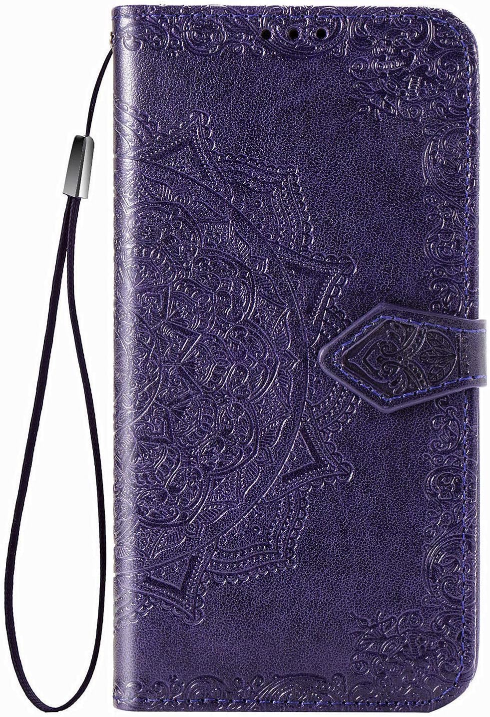 Wallet Case Compatible with iPhone 11 Pro Max 6.5 inch Mandala Flower Floral Embossed PU Leather Cover [Stand Feature] with Wrist Strap Hole [3-Slots] ID&Credit Cards Pocket Magnetic Clasps -Purple