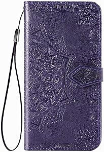 Wallet Case Compatible with iPhone 11 Pro Max 6.5 inch Mandala Flower Floral Embossed PU Leather Cover [Stand Feature] with Wrist Strap Hole [3-Slots] ID&Credit Cards Pocket Magnetic Clasps -Purple