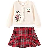 Disney Frozen Elsa Stitch Princess Moana Minnie Toddler Girl 2 Piece Outfit Kid Pearl Button Knit Top & Tweed Skirt Set 2-13Y