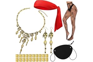 RechicGu Women Pirate Role Play Costume Accessory Set Halloween Crusie Pirate Night Party Headband Eyepatch Skull Stocking