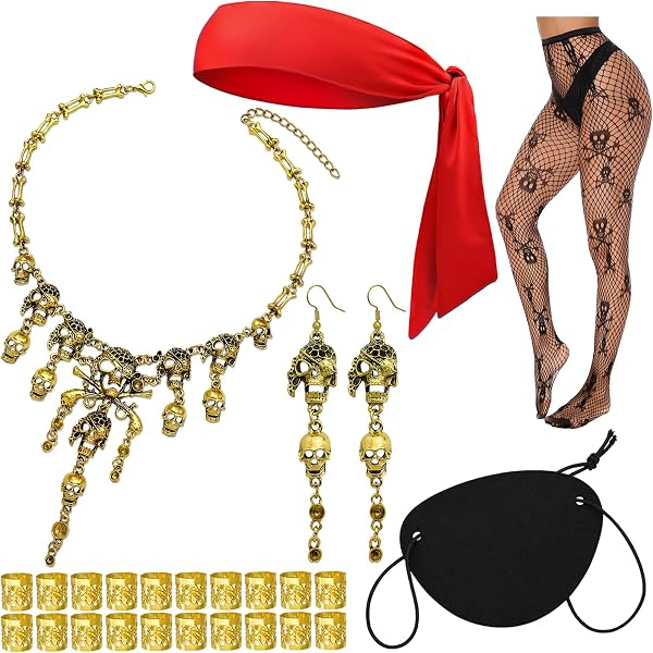 Halloween Pirate Skull Necklace & Earring Set – Punk Gothic Jewelry For Women - View #14