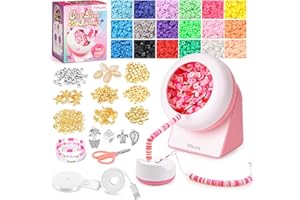 Tilhumt Bead Spinner, 3824Pcs Beading Set for Making 28 Friendship Bracelets, Bracelet Making Kit with 18 Colors Polymer Clay Beads, Crafts for Birthday Gift Choice, Patent Design