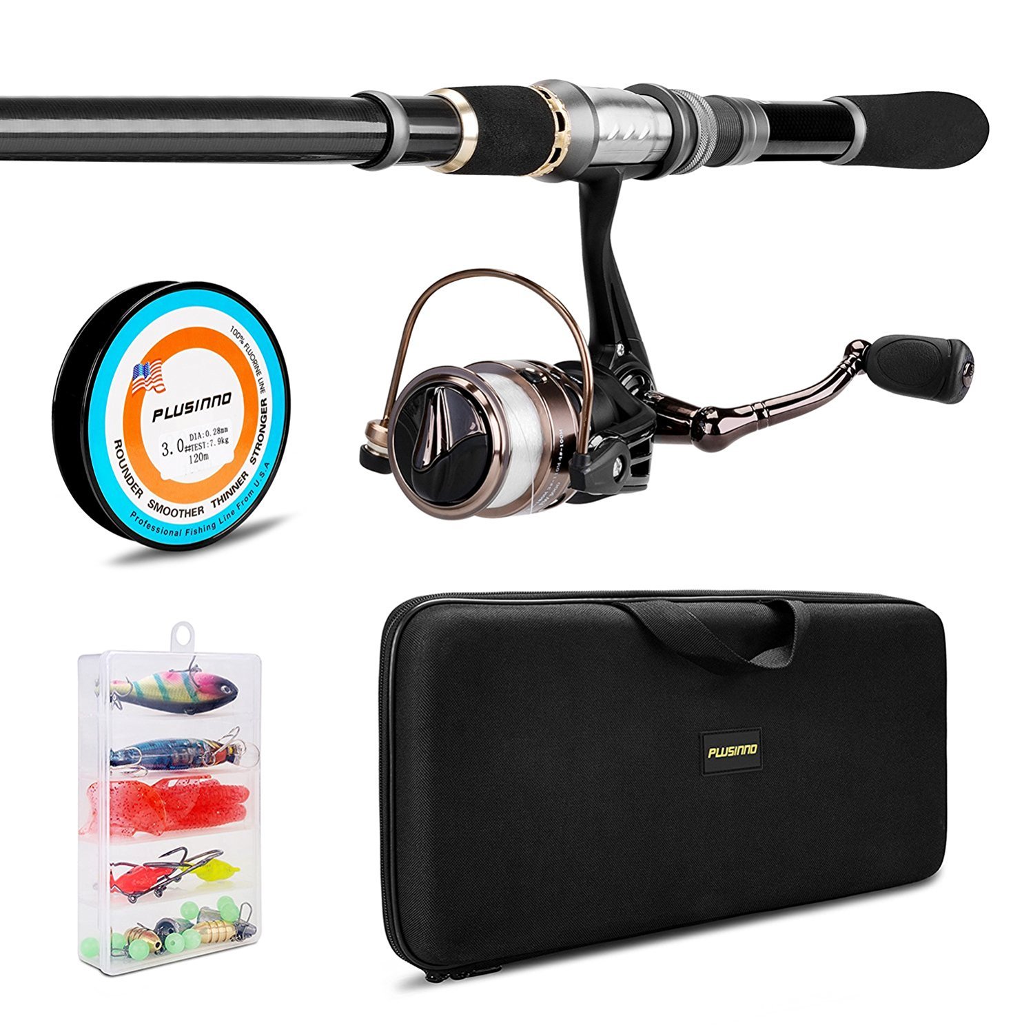 PLUSINNO Telescopic Fishing Rod and Reel Combos FULL Kit, Spinning