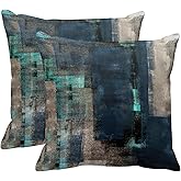 Emvency Set of 2 Blue Beige Painting Throw Pillow Cover Teal Contemporary Turquoise Abstract Modern Design Retro Decorative P