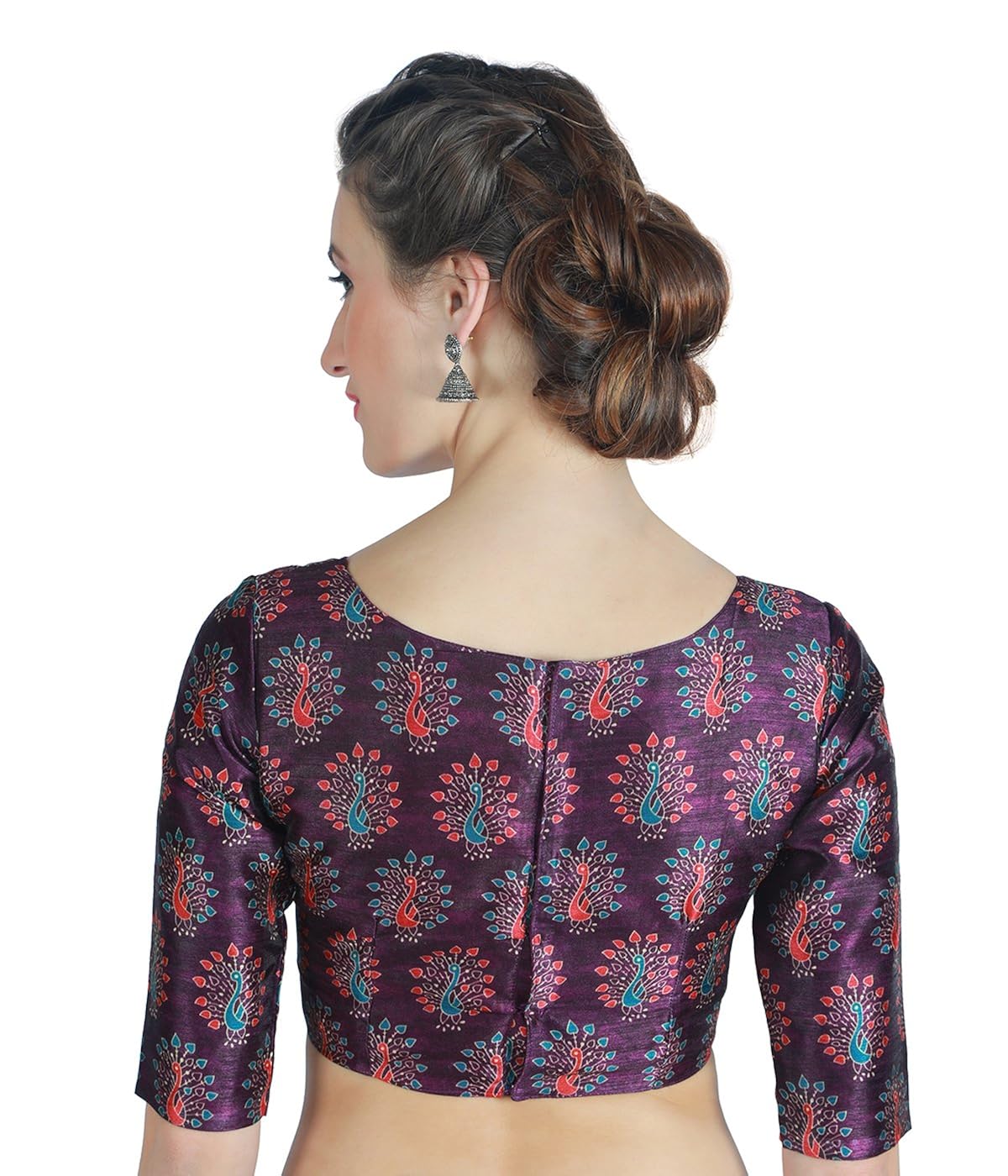 studio shringaar women's poly raw silk peacock print saree blouse