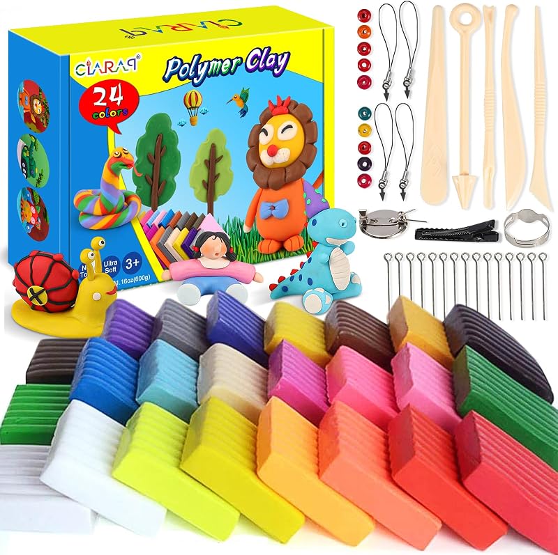CiaraQ 24 Colors Polymer Clay Set Oven Bake Non-Toxic with Tools