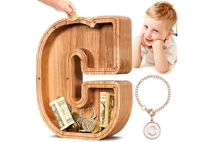 SummiDate Wooden Letter Piggy Bank| Piggy Bank for Boys Girls Toddler| Alphabet C Money Bank| Coin Bank Birthday Gift for Kids|Birthday Gift for Kids (C)