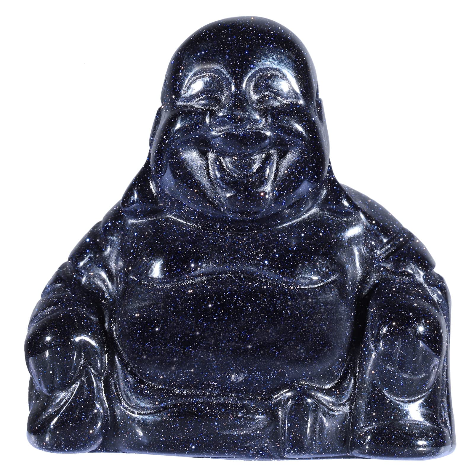 mookaitedecor Blue Sandstone Happy Laughing Crystal Buddha Statue Small Ornament for Home, Mini Buddhism Gift Carved Buddha Figure Good Luck Charm Pocket Stone Table Desk Home Decoration 1.5 inch