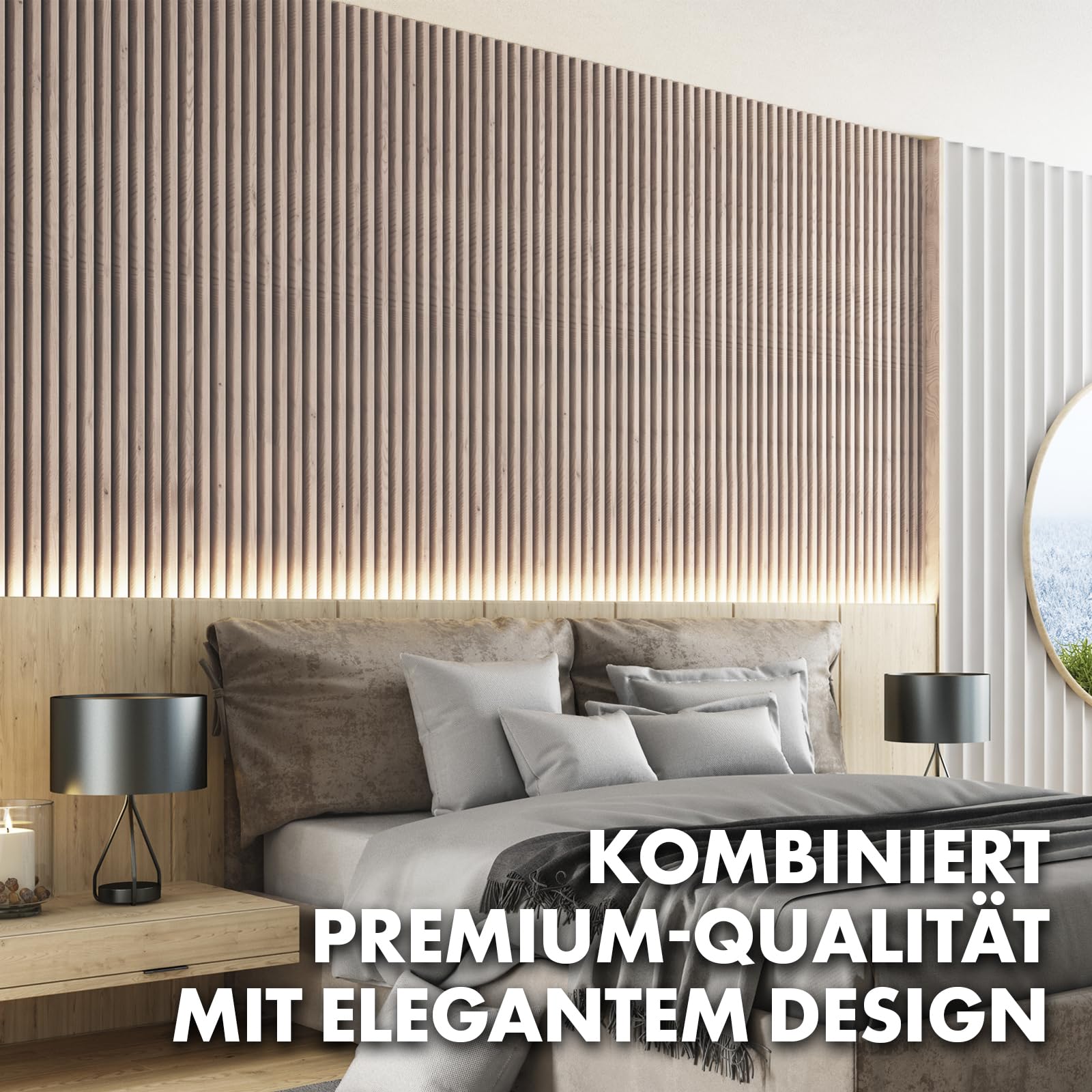 Floordirekt 3D Akustikpaneele 118 x 60 cm, Wandpaneele mit Echtholzfurnier für eine angenehme Raumakustik, Lamellenwand Holz und Filz, Wandverkleidung als Schallschutz, Schalldämmung (White Oak) 7