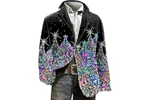 Christmas Blazer Men One Button Ugly Corduroy Holiday Party Casual Suit Jacket Xmas Reindeer Snowflake Tree Printed Jacket