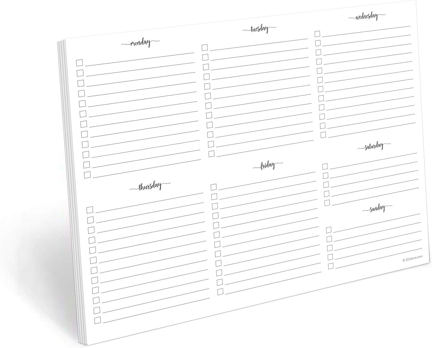 321Done Weekly Checklist Notepad Landscape Minimalist - Letter Size - 50 Sheets (8.5" x 11") Landscape to-Do's Notepad Tear Off, Planning Memo Pad, Planner Organizing - Made in USA - Simple Script
