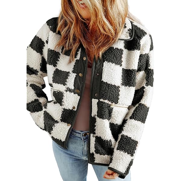 SHEWIN Jackets For Women Causal Fleece Jacket Loose Button Down
