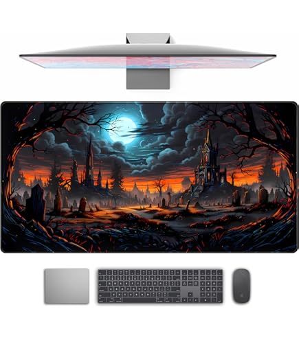 Fantasy Scenery Desk Pad Pad Hell Moon Ancient Castle XL Pad Large Mousepad Extended Laptop Keyboard Mat Gaming Desk Pad Mat Office Computer Keyboard