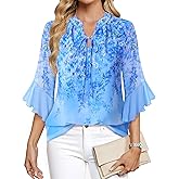 Lotusmile Women's Dressy Casual or Work Business Blouses Trendy Ruffle Neck Shirts 3/4 Sleeve Chiffon Tops