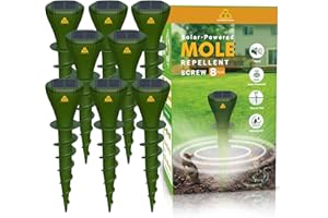 CARELAND Mole Repellent Screw Solar Powered Outdoor Groundhog Deterrent Vibration Stakes Quiet Get Rid of Snake Vole Gopher Armadillo for Yard Lawns - No Noise Poison Kill Traps (Green 8pack)