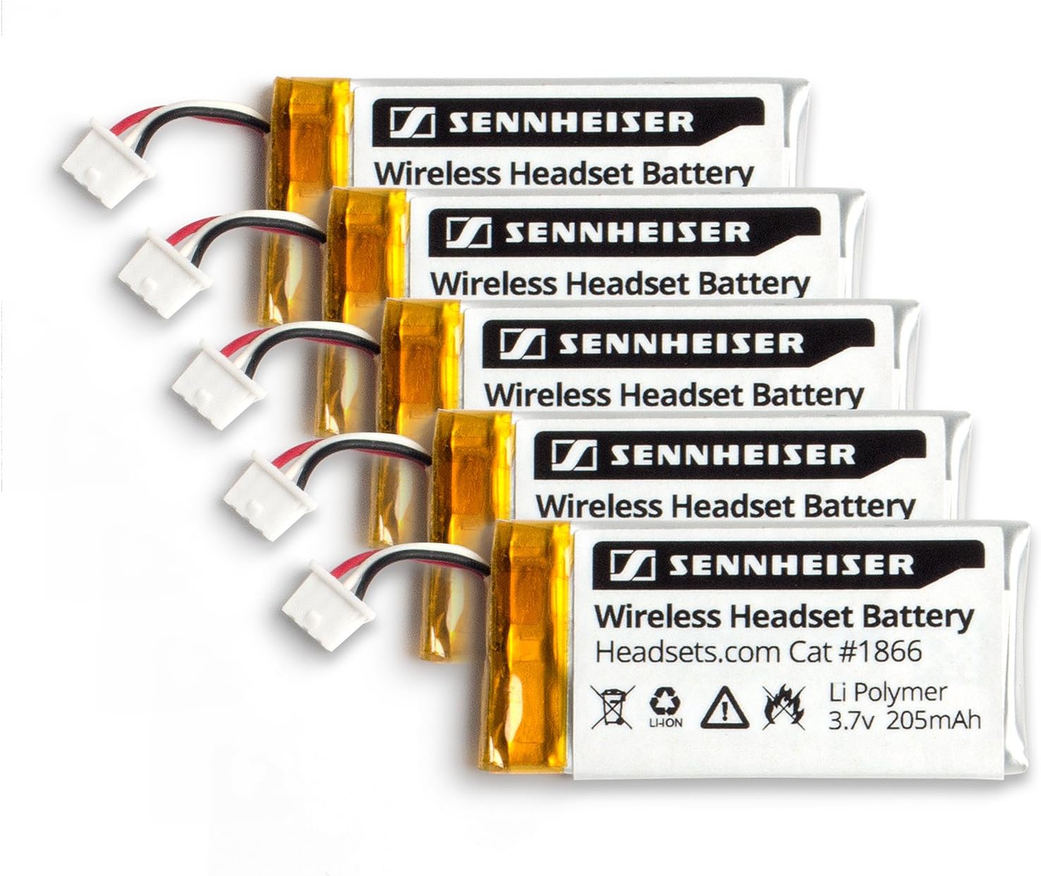 Sennheiser Replacement Rechargeable Battery for OfficeRunner Wireless Headset DW Office DW Pro1 DW Pro2 SD Office SD Pro1 SD Pro2 MB Pro Series Li Polymer 205mAh (5 Pack)