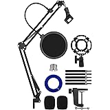 Gaming Microphone Boom Scissor Arm Stand, WINDBOX Heavy-Duty Adjustable Desk Mic Stands 3/8" to 5/8" Adapter, Mic Clip, Upgra