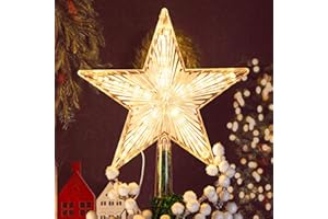 DDCAFOR Christmas Tree Topper Warm White Light Christmas Star Great for Christmas Tree Ornaments New Year Christmas Tree Toppers Lighted Christmas Tree Star 8.7 Inch Christmas Star Tree Topper Battery Powered