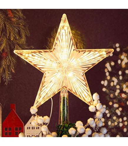 ODEETRONIC Christmas Star Tree Topper With Lights – 9.5 Inch 3D Gold Star, 10 Warm White Incandescent Bulbs, UL Certified
