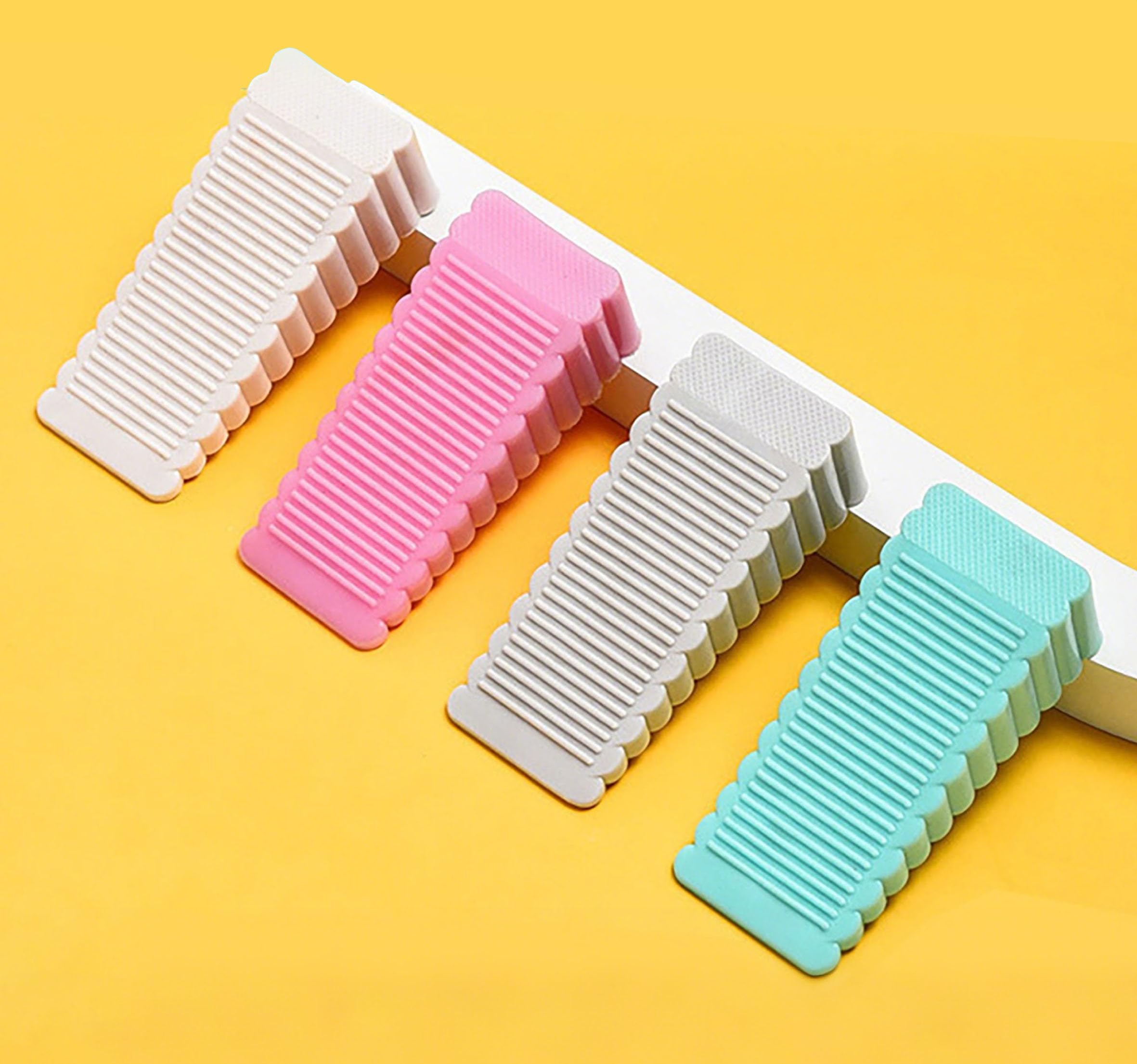Photo 1 of 4 Pack Door Stoppers,Dopamine Color Rubber Door Stopper Wedge,Door Stoppers Security Sturdy Door Stops for Floor (White, Pink, Grey, Green)