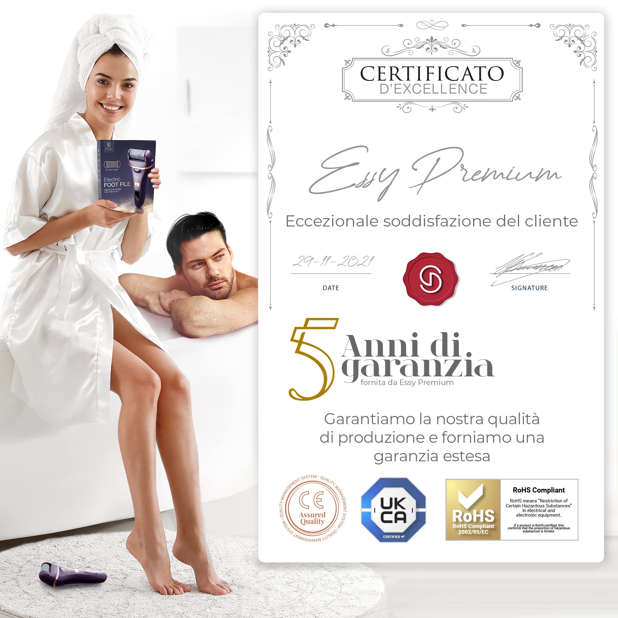 Lima per Piedi Elettrica Ricaricabile con 5 Rulli di Ricambio (Viola)