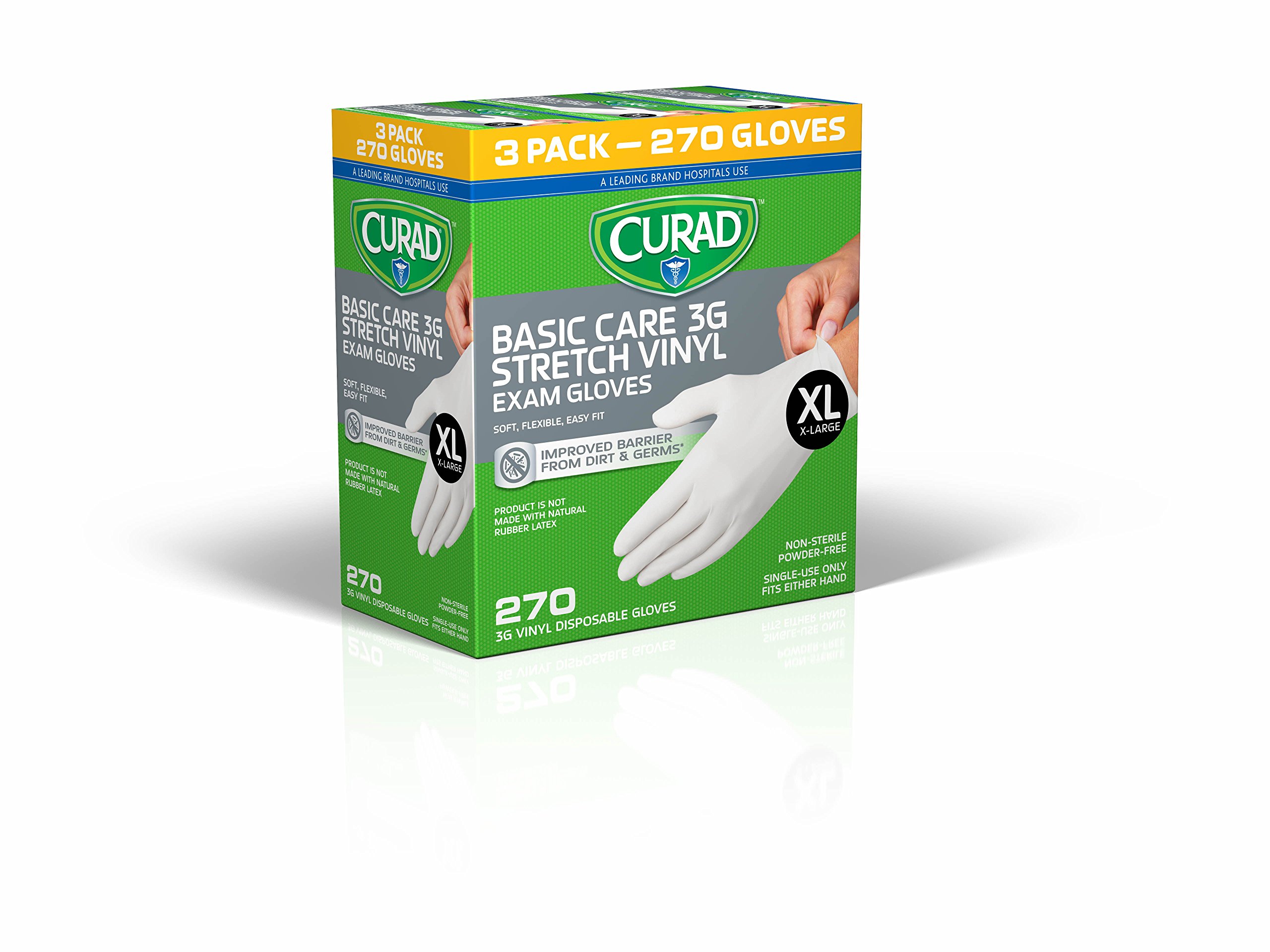 CURAD Disposable 3G Stretch Vinyl Exam Gloves, XL, 90 per Box (270 Count) eBay