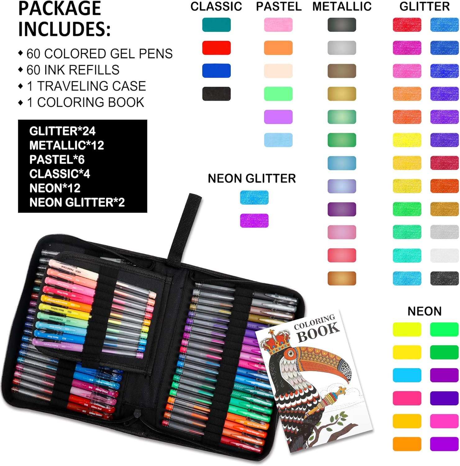 Gel Pens, Lelix 120 Pack Gel Pen Set, 60 Unique Colors with 60 Refills for Adults Coloring Books Drawing Doodling Crafts Scrapbooking Journaling: Office Products