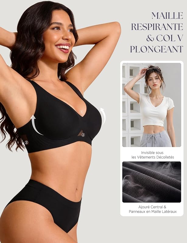 Soutien Gorge Femme sans Couture Décolleté V Maintien Doux