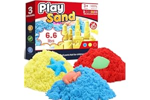 FURWEY 6.6lbs Play Sand,Mixed Packaging of 3-Color Sensory Sand,Suitable for Children to Shaping, Squeezing and Molding