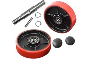 CARBO GLIDE Pallet Jack/Truck Steering Wheels Set with Axle and Protective Caps (4 pcs) 7" x 2" with Bearings ID 20mm Poly Tread Red