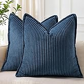 decorUhome Spring Corduroy Navy Blue Euro Sham Throw Pillow Covers 24x24 Set of 2 Decorative Soft Boho Farmhouse Couch Pillow Covers for Living Room Bed Sofa Broadside Striped Pillow Cases
