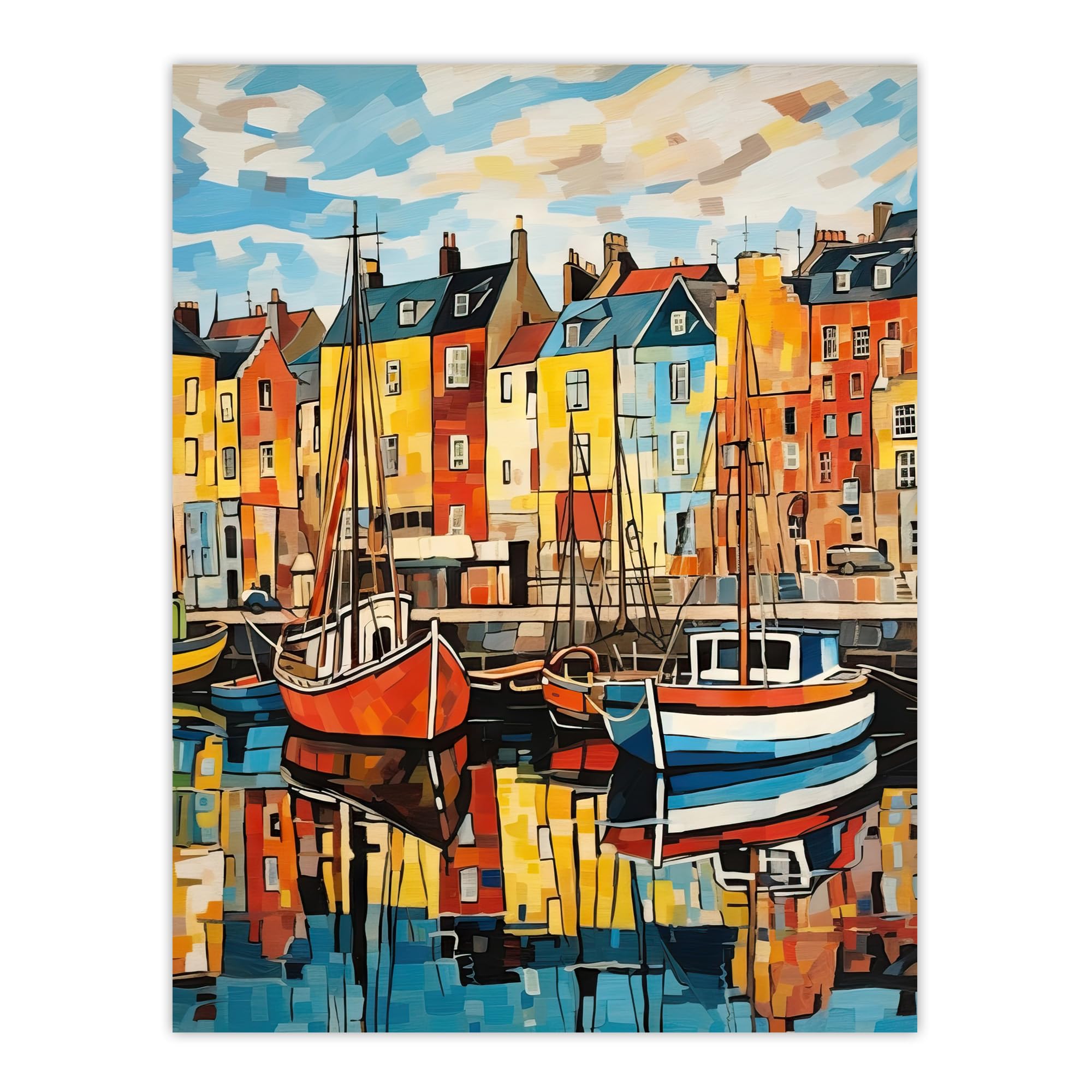 Artery8 Harbour Boats Edinburgh Port Of Leith Scotland 1963 Vibrant Painting Extra Large XL Wall Art Poster Print