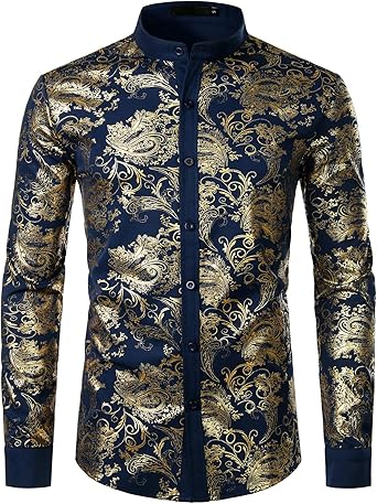 mens metallic gold dress shirt