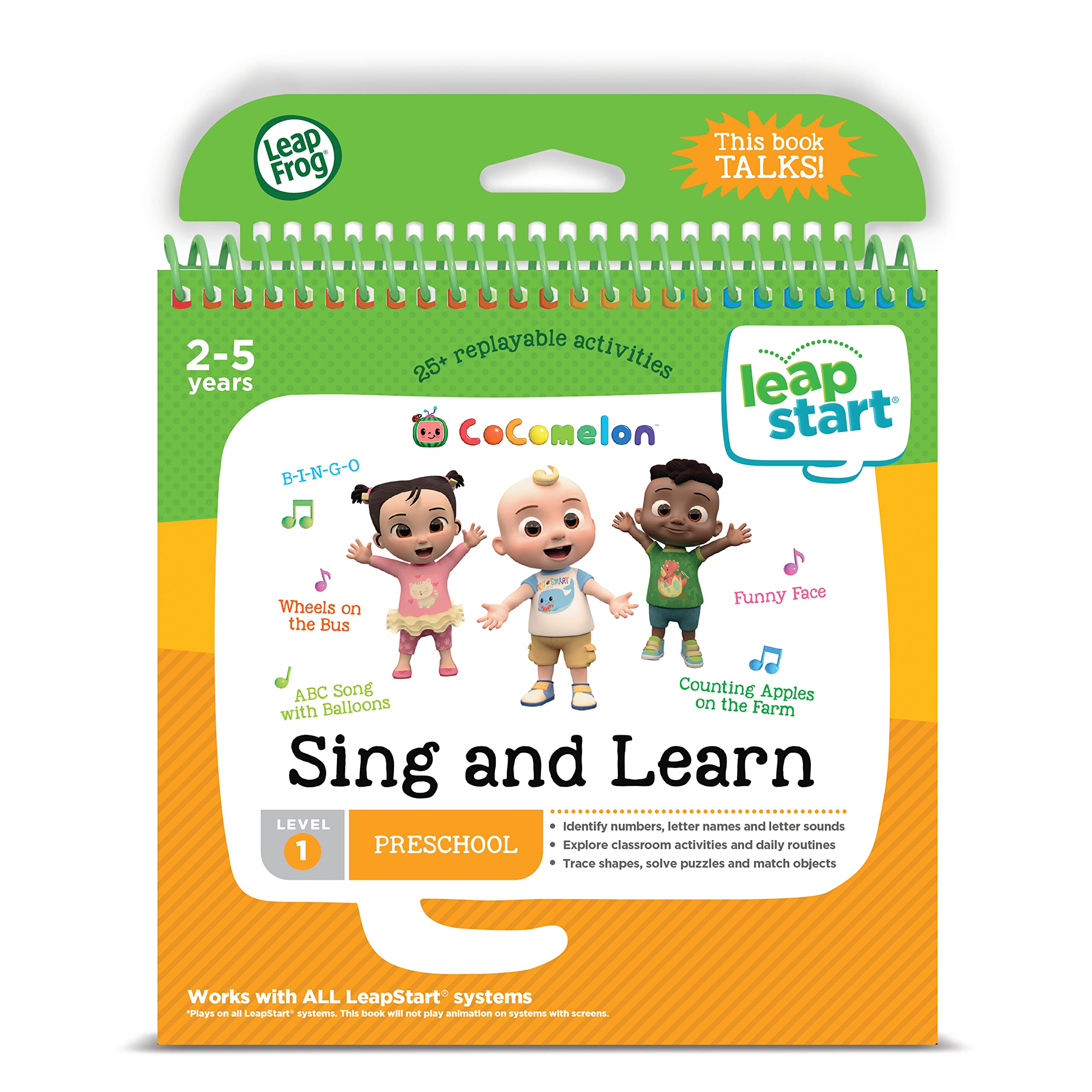 LeapFrog LeapStart Level 1 (Nursery) CoComelon Sing and Learn Book, Compatible with LeapStart Systems, 25+ Interactive Games & Activities, Educational Book for Kids 2, 3, 4, 5 Years, English Version