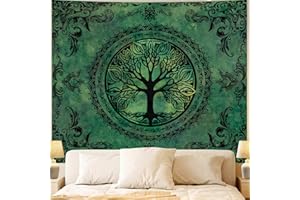 Apdidl Green Nature Tapestry for Bedroom Aesthetic, Hippie Ceiling Tree of Life Decor Tapestries Wall Hanging, Boho Bohemian Mandala y2k Art Backdrop for Dorm Living Room (51"X60")