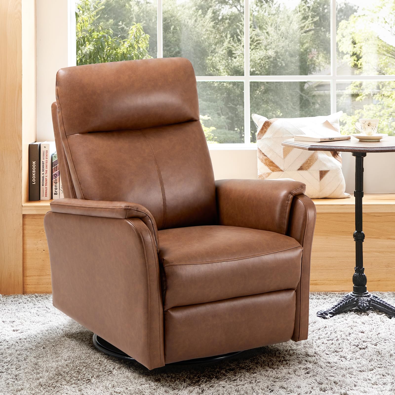 Photo 1 of ***PARTS ONLY***COLAMY Leather Recliner Chair with Swivel & Rocking Function, Modern Glider Reclining Chair with Footrest and Wide Seat Cushion, Comfortable Rocker Chair for Living Room, Nursery, Bedroom, Cocoa