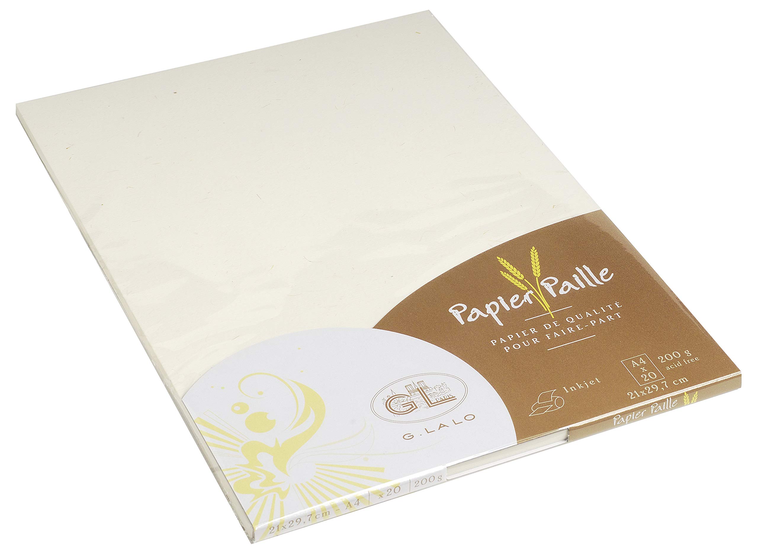 Lalo 41616L - Paille Pack of 20 Sheets. Size: A4 21x29,7 cm 200g, Straw Paper, Cream, Lined, Correspondence, Paper Made in France. Natural Colour, Acid Free