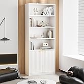 INNOD 72" Tall Book Shelf Bookcase with Doors, Floor Standing 7 Tier Bookshelf Display Shelves, Bookshelf with Storage Cabinet, Home Decor Furniture for Living Room Bedroom and Home Office