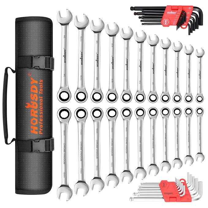 HORUSDY 22Piece Ratcheting Wrench Set, SAE and Metric Ratchet Wrenches