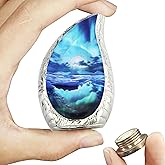 M MEILINXU Small Urns for Human Ashes Keepsake, Mini Urn for Ashes for Women & Man, Decorative Cremation Container, Display at Home & Niche, Aurora Borealis Tear Drop, Turquoise Urn - Little Teardrop